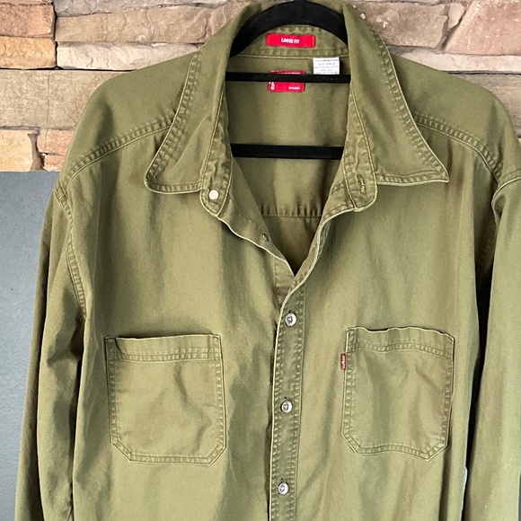 VTG Levi’s Outdoor Camping Denim Shirt Workwear Rugged Utility Earthy Green XL - Picture 3 of 8